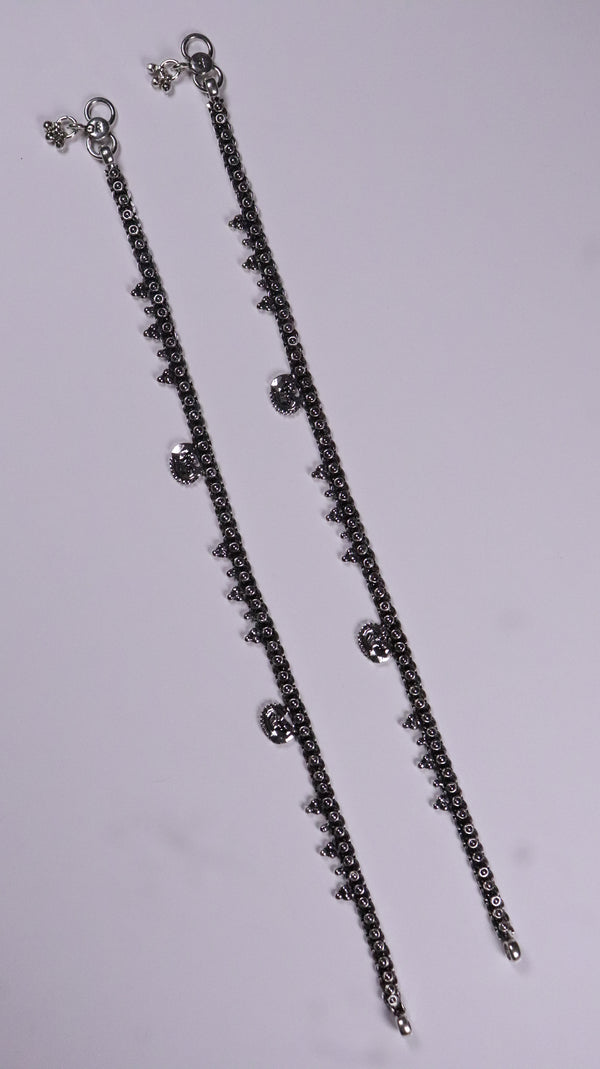 (Pair) Saaz Silver Oxidised Anklet