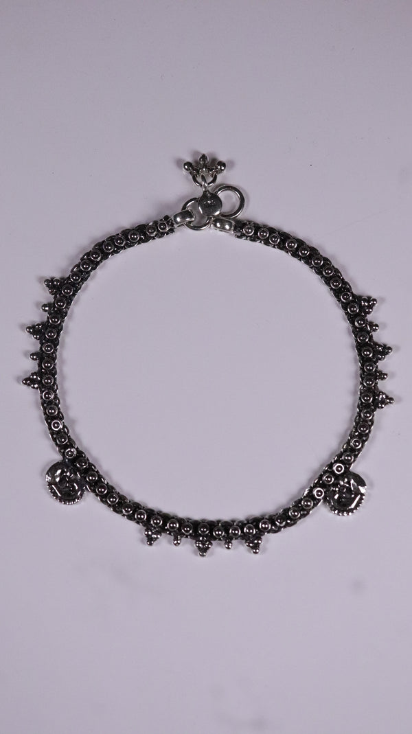 (Pair) Saaz Silver Oxidised Anklet
