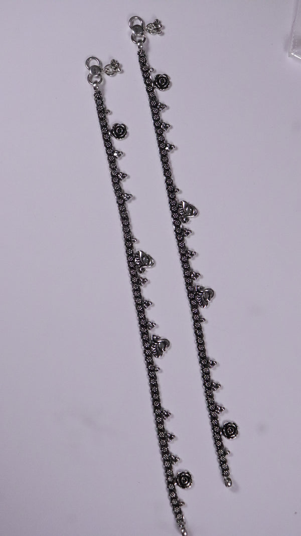 (Pair) Gulhans Silver Oxidised Anklet