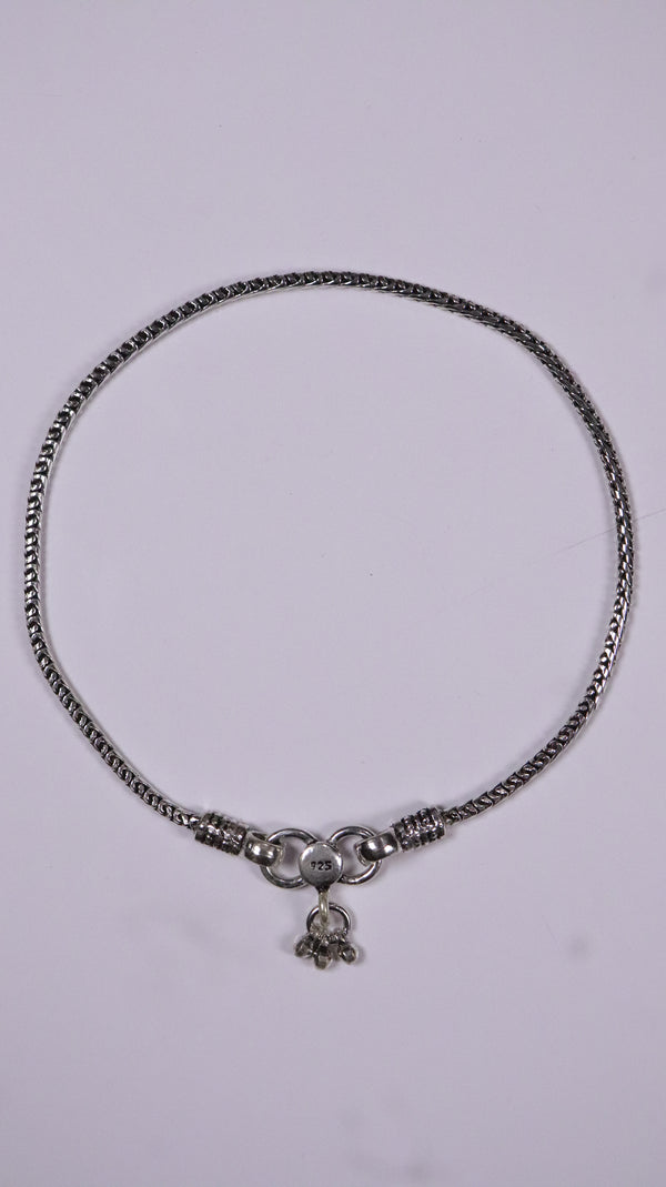 (Pair) Jhilmil Ghunghru Silver Oxidised Anklet