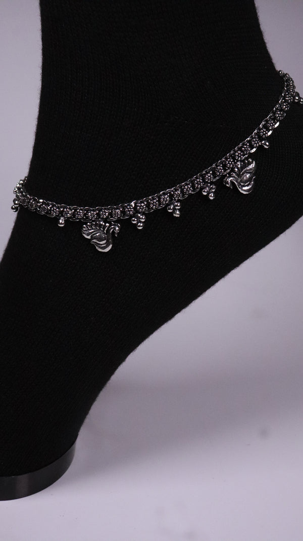 (Pair) Gulhans Silver Oxidised Anklet