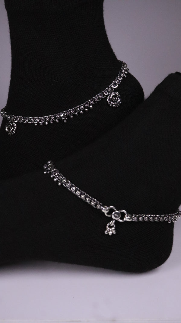 (Pair) Gulika Silver Oxidised Anklet