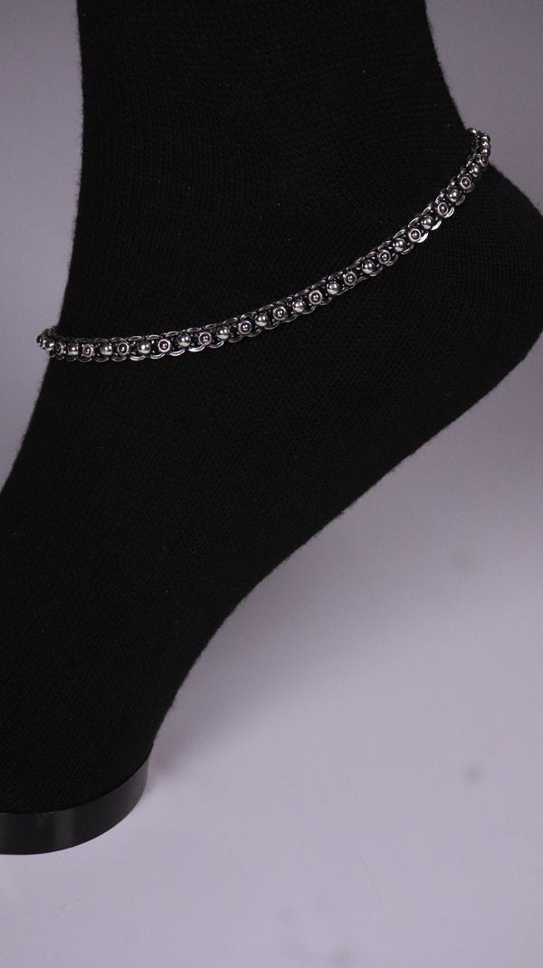(Pair) Leher Silver Oxidised Anklet