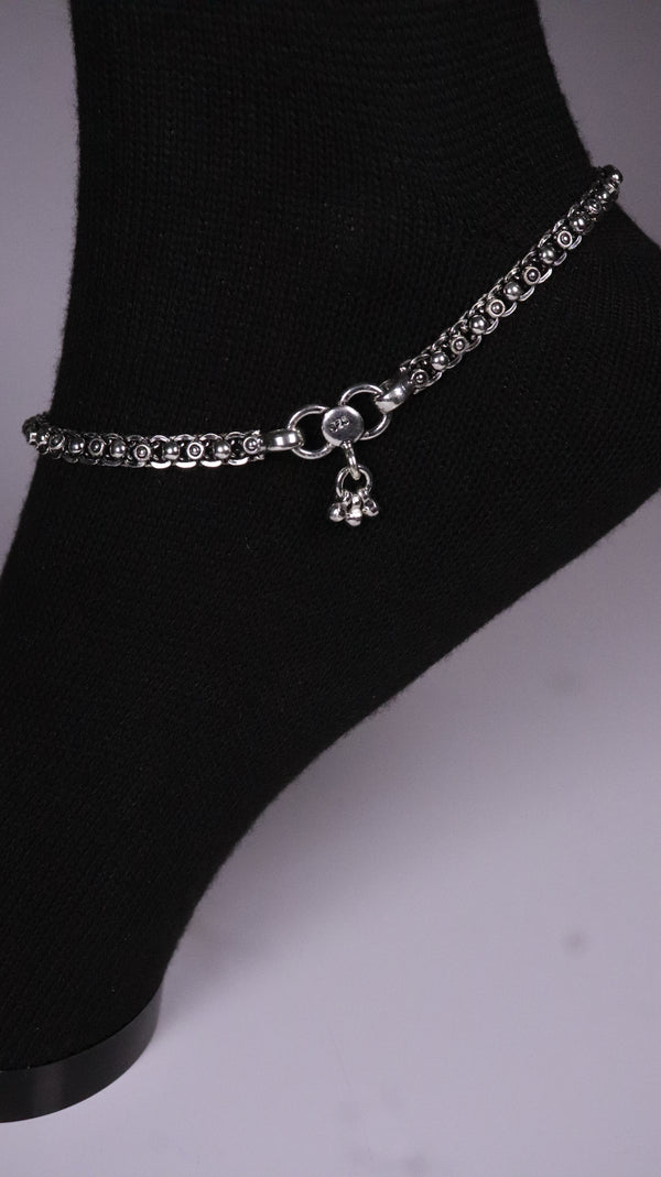 (Pair) Leher Silver Oxidised Anklet