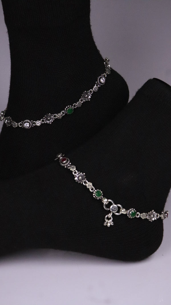 (Pair) Neelima Silver Oxidised Anklet
