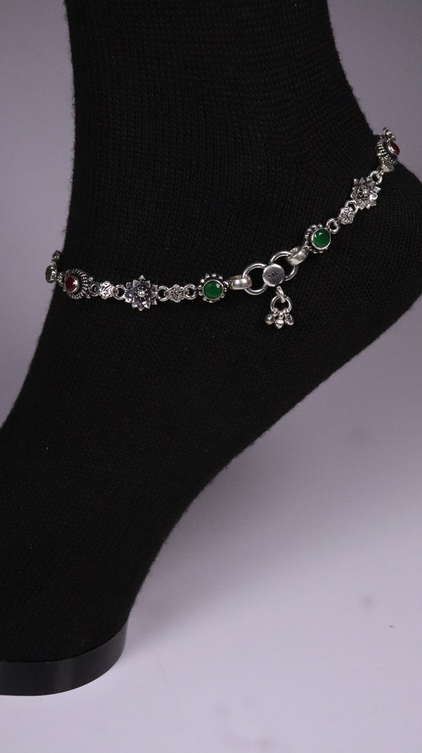 (Pair) Neelima Silver Oxidised Anklet