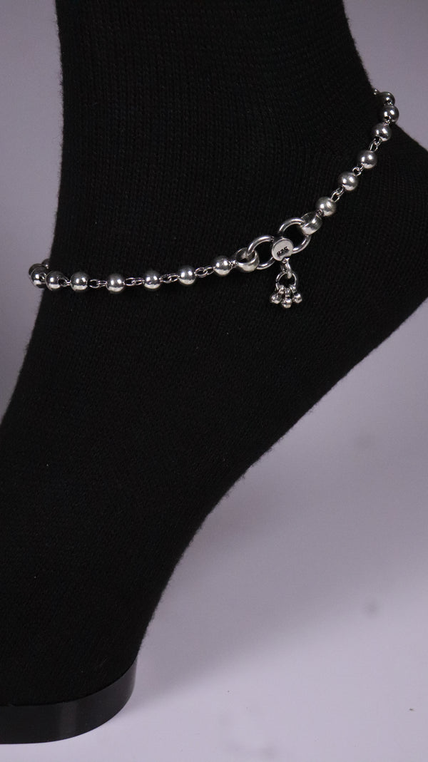 (Pair) Meher Silver Oxidised Anklet