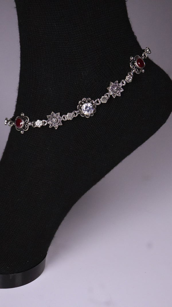 (Pair) Raka Silver Oxidised Anklet