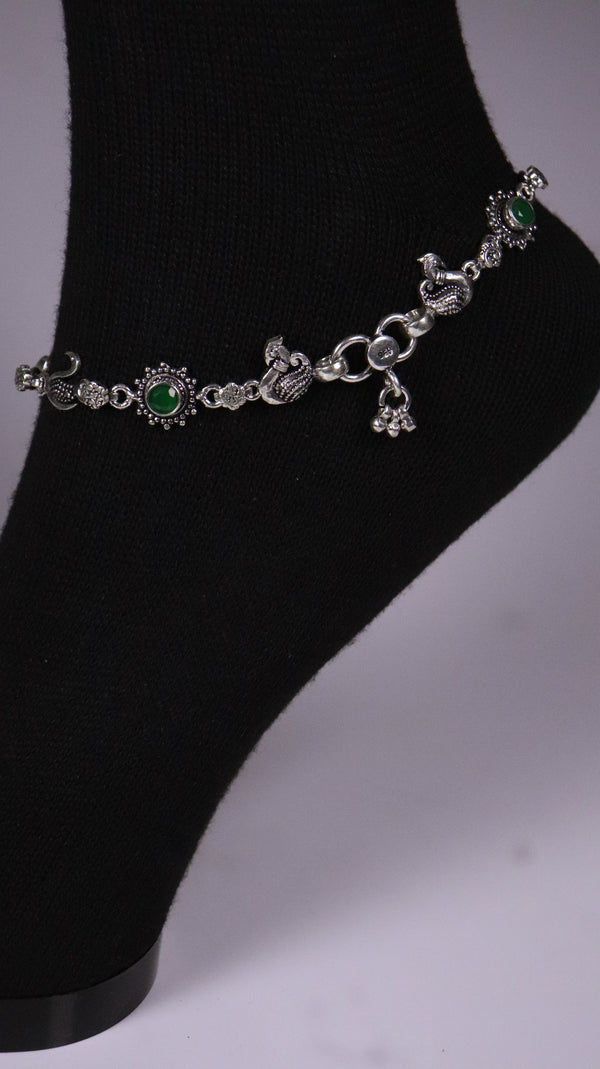 (Pair) Raka Silver Oxidised Anklet