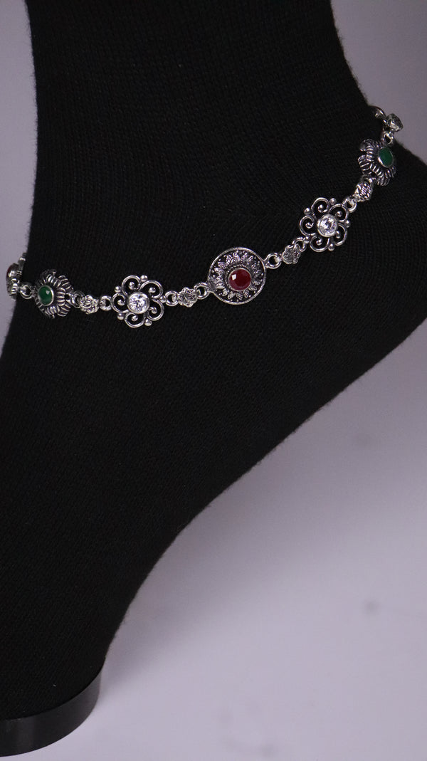(Pair) Rangrez Silver Oxidised Anklet
