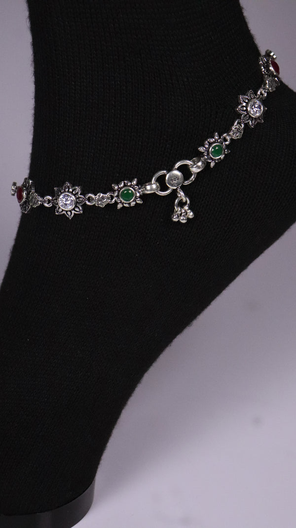(Pair) Rangrez Silver Oxidised Anklet