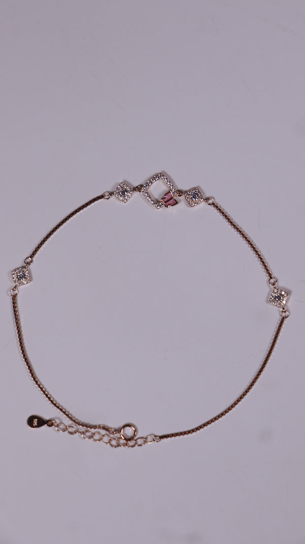 (Pair) Pink Clover Silver Anklet - Rose Gold