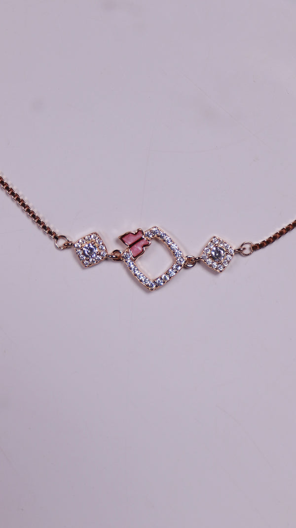 (Pair) Pink Clover Silver Anklet - Rose Gold