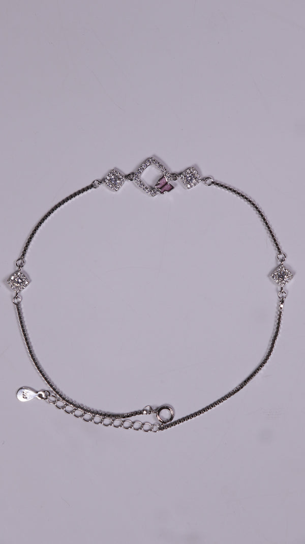 (Pair) Pink Clover Silver Anklet - Silver