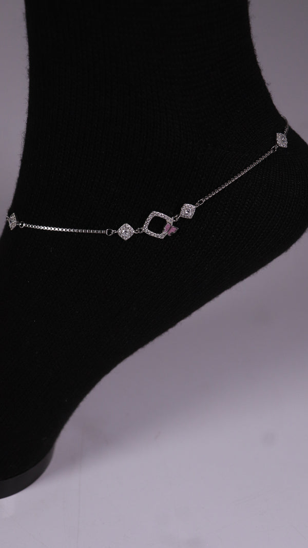 (Pair) Pink Clover Silver Anklet - Silver