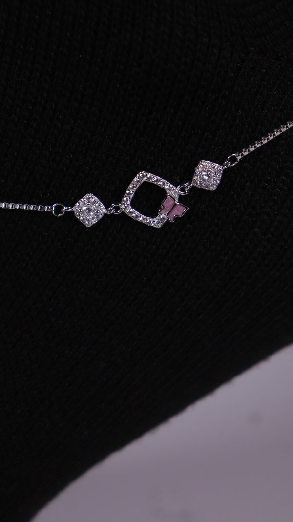 (Pair) Pink Clover Silver Anklet - Silver