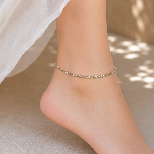 (Pair) Golden Rhythm Silver Anklets