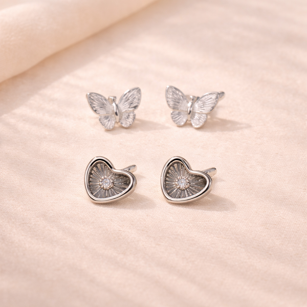 Butterfly & Heart Studs Combo