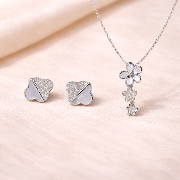 • Floral Butterfly Pendant Studs Set