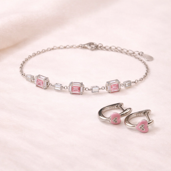 Blush Sparkle Bracelet & Studs Combo