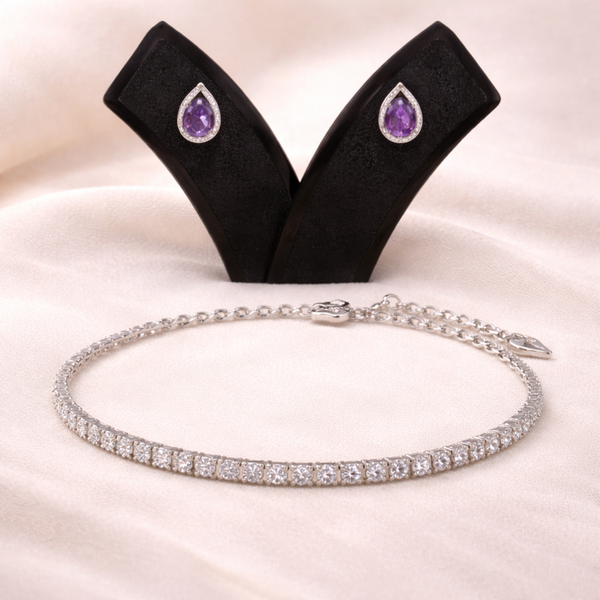 Amethyst Drop Bracelet & Studs Combo