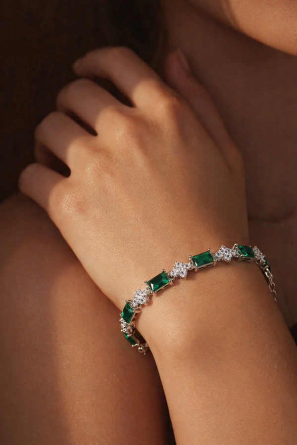 92.5 Sterling Silver Green Sparkle Premium Bracelet