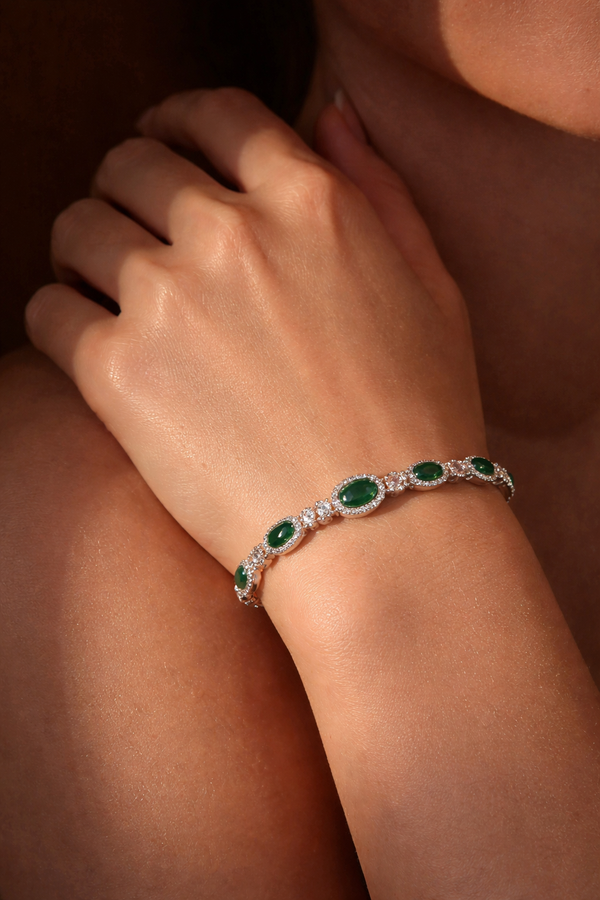 925 Sterling Silver Emerald Glow Silver Bracelet
