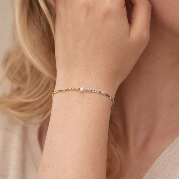 925 Sterling Silver Dual Tone Pearl Charm Bracelet