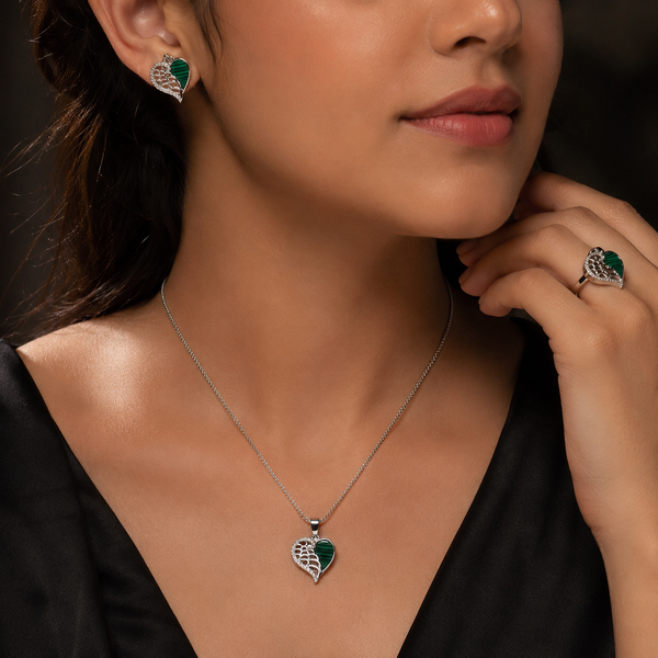 925 Silver Green Heart Glow Set + Ring
