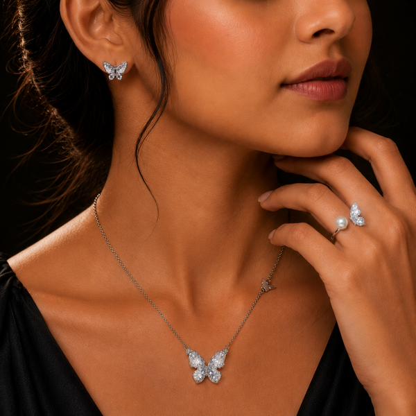 925 Silver Butterfly Glow Set + Ring