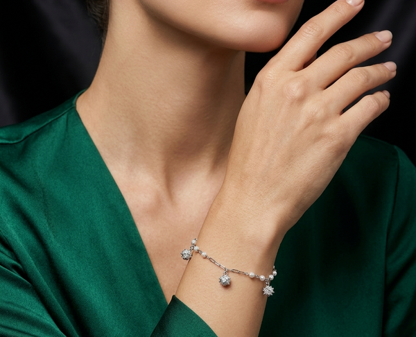 92.5 Sterling Silver Pearl Spark Trio Bracelet