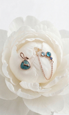 Teal Charm Chain Silver Earrings
