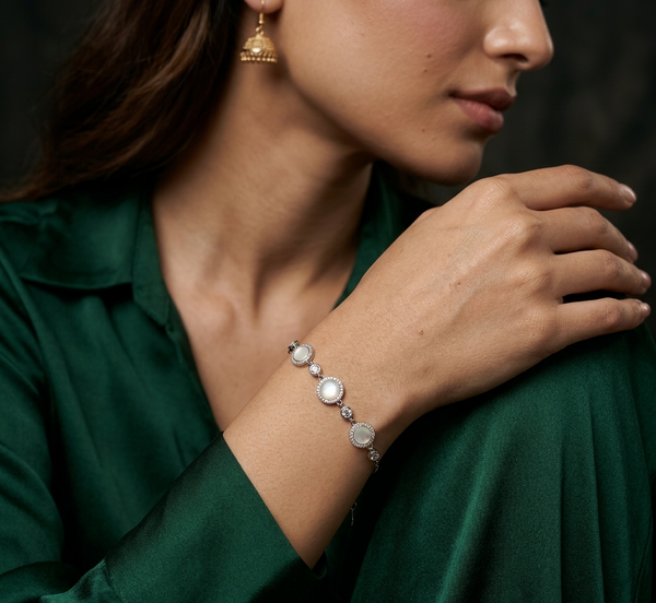 92.5 Sterling Silver White Halo Charm Bracelet