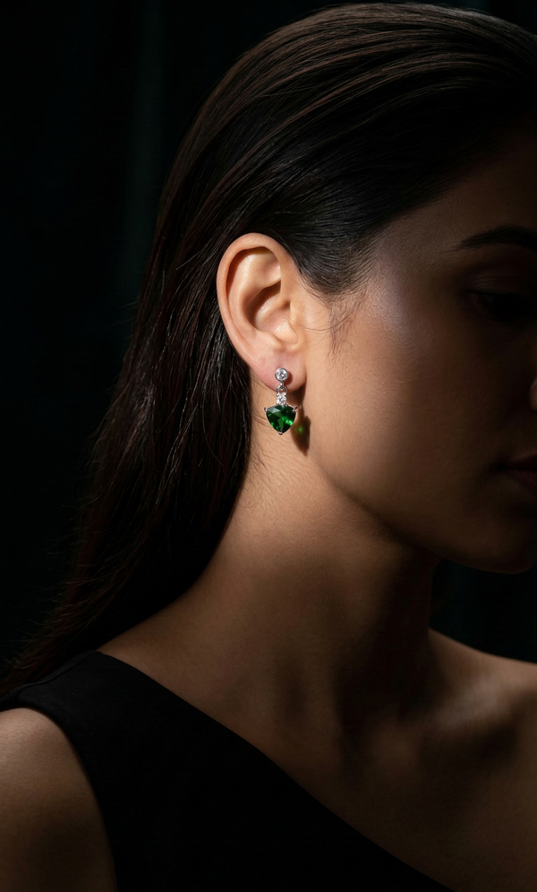 925 Sterling Silver Emerald Green Love Droplets