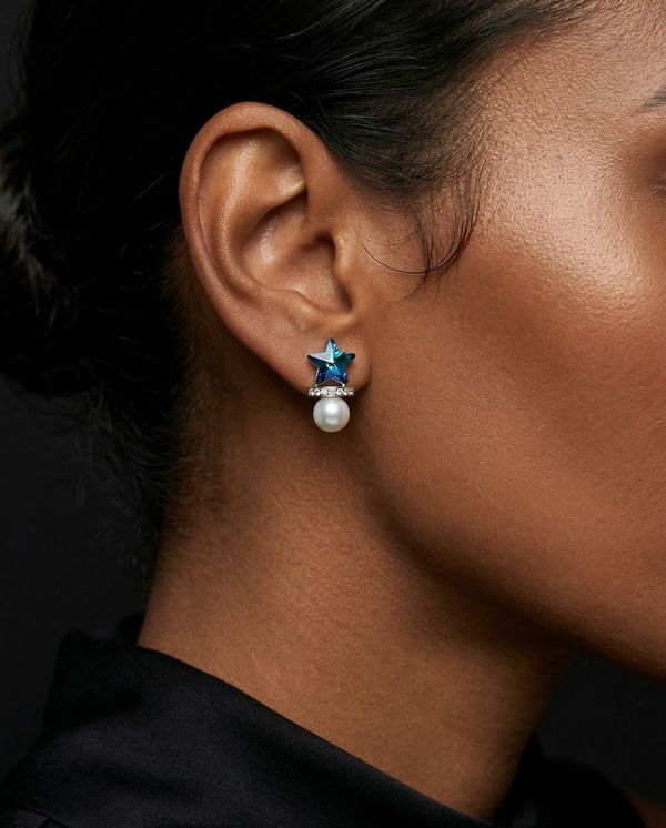 92.5 Silver Starry Pearl Drop Studs