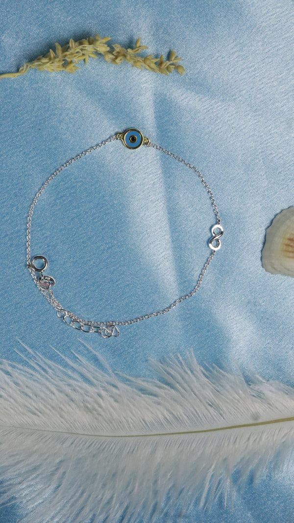 925 Sterling Silver Evil Eye Infinity Anklet