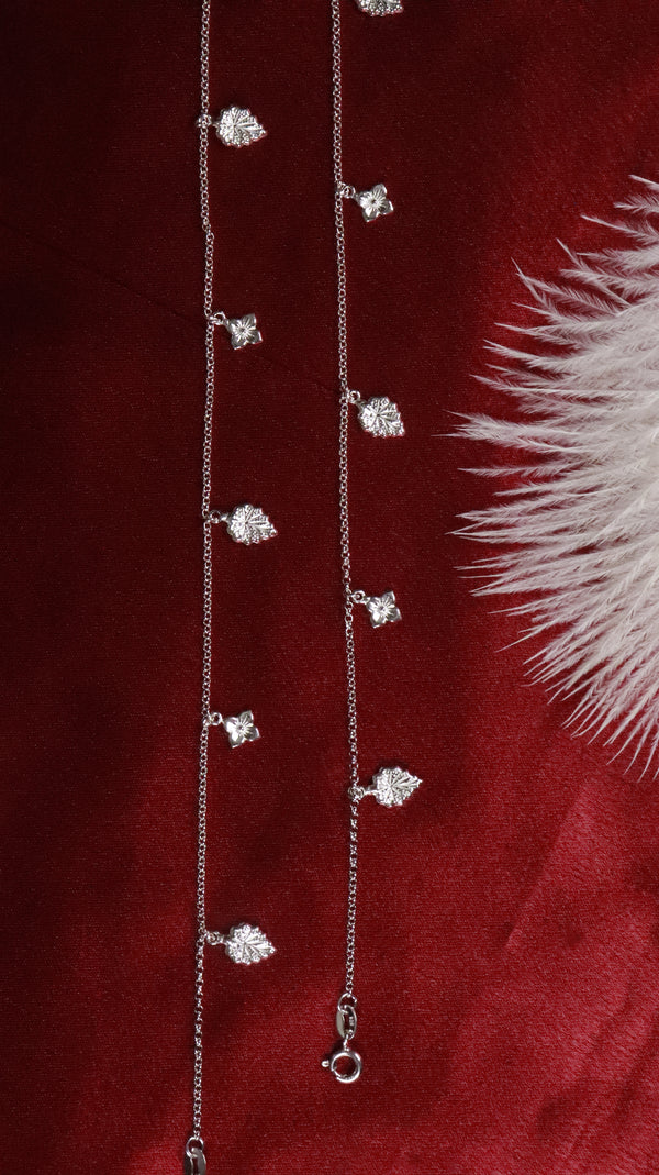 925 Sterling Silver Leaf & Floral Charm Anklet