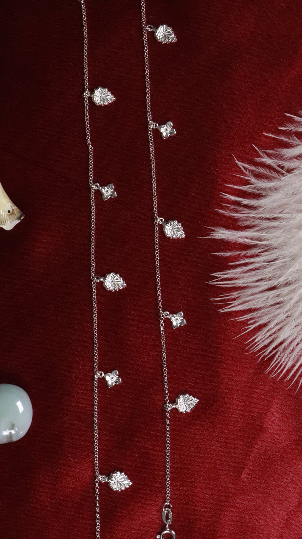 925 Sterling Silver Leaf & Floral Charm Anklet