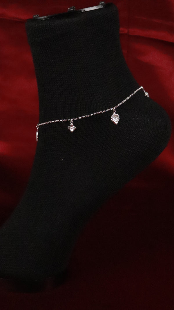 925 Sterling Silver Leaf & Floral Charm Anklet