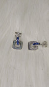 925 Sterling Silver Blue Square Spark Earrings