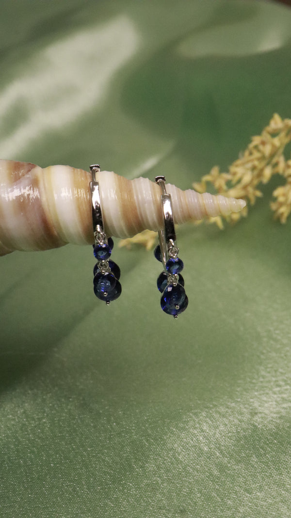 Blue Drop Silver Hoop Earrings