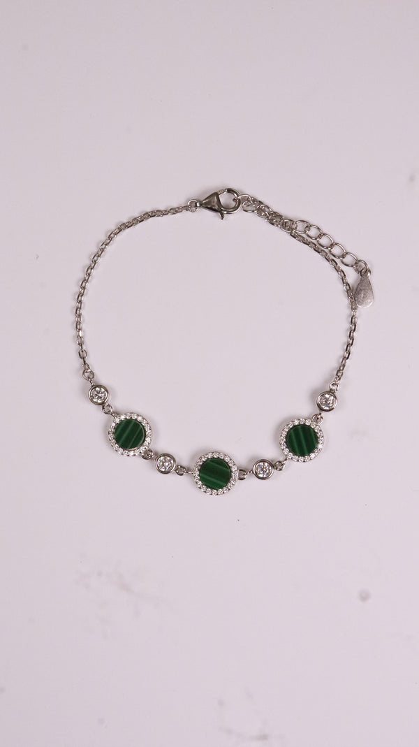 92.5 Sterling Silver Green Halo Charm Bracelet