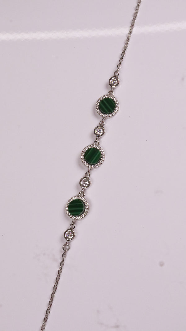 92.5 Sterling Silver Green Halo Charm Bracelet