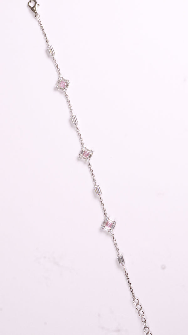 92.5 Sterling Silver Pink Spark Link Bracelet