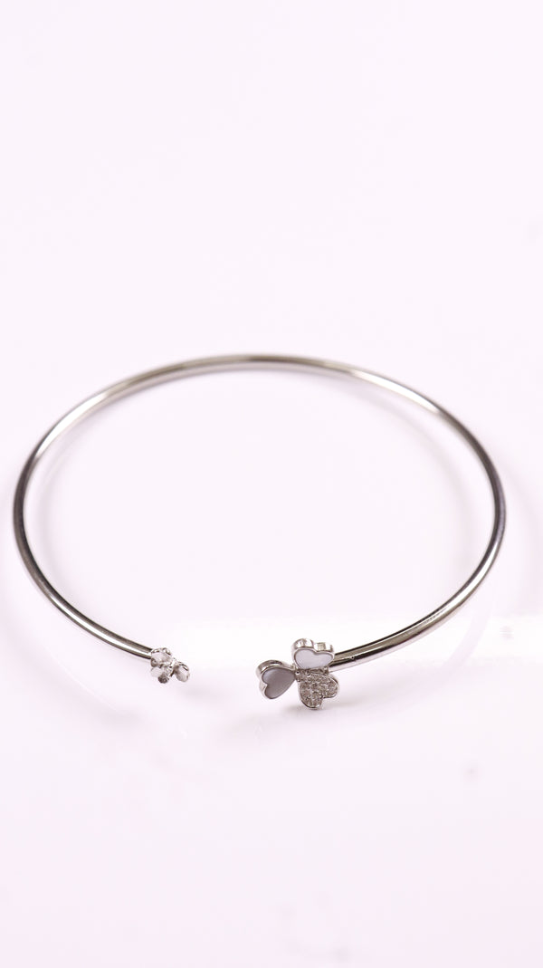 92.5 Sterling Silver Lucky Clover Open Bracelet