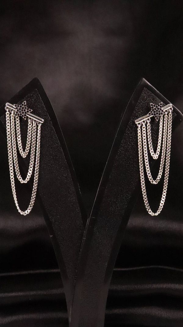 Star Chain Silver Earrings