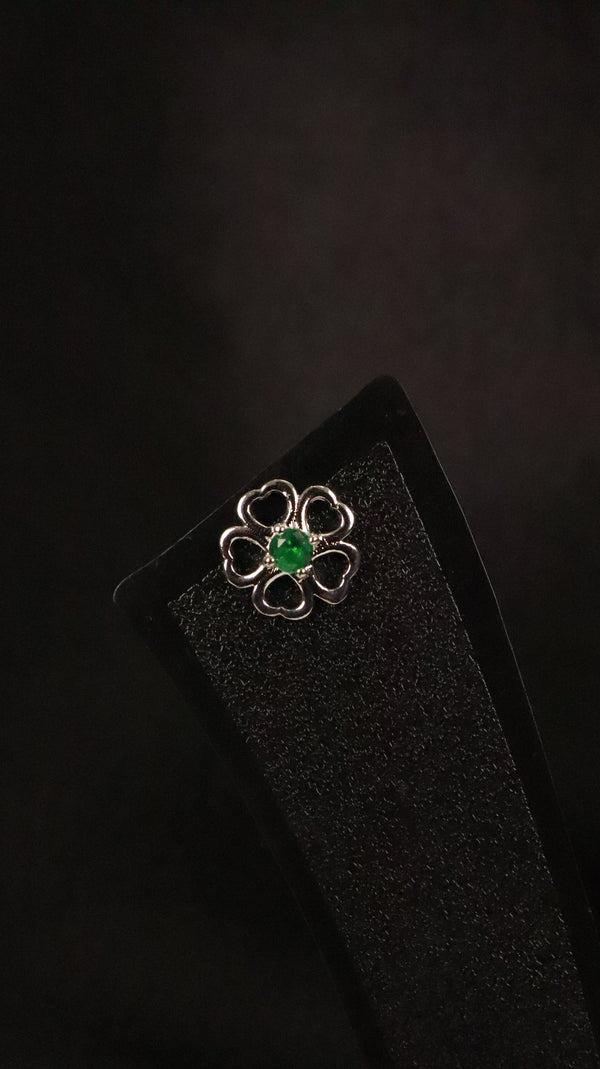 92.5 Silver Green Bloom Studs