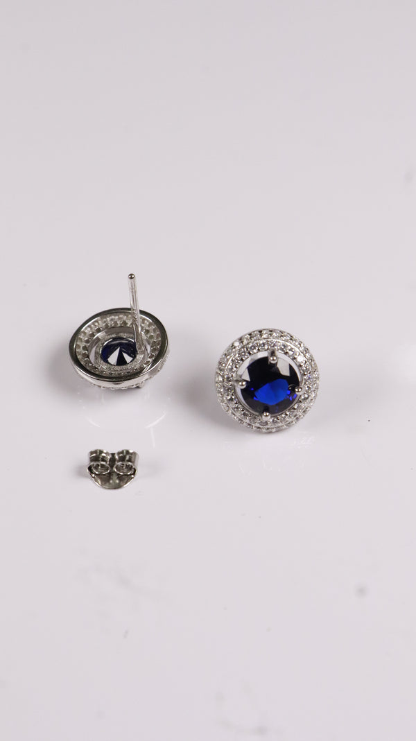 92.5 Silver Blue Halo Studs