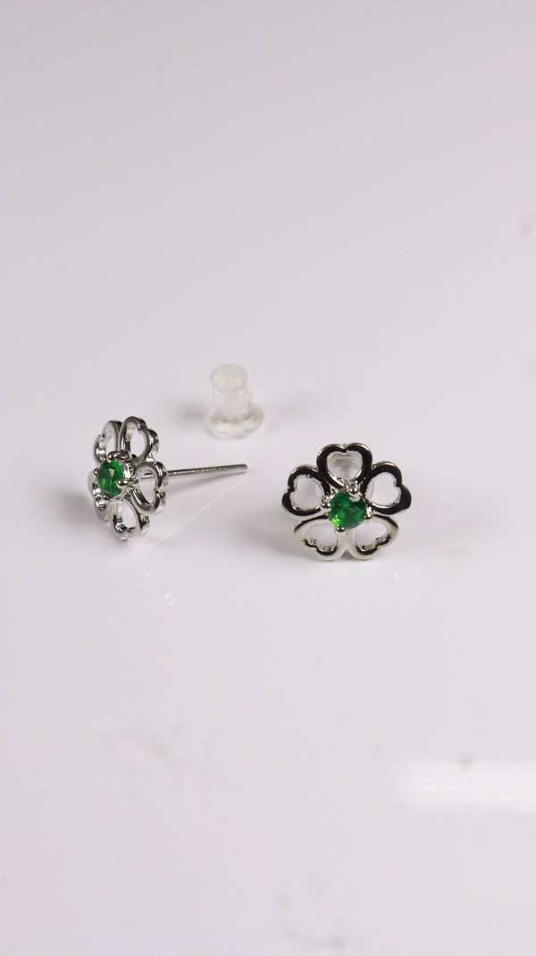 92.5 Silver Green Bloom Studs