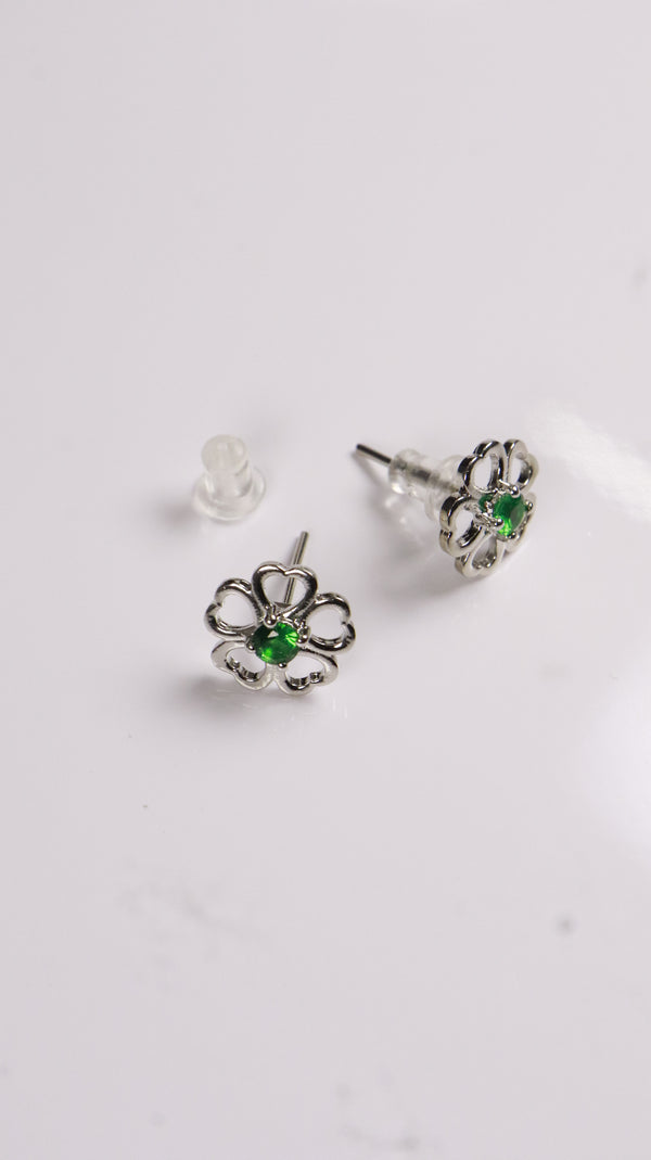 92.5 Silver Green Bloom Studs